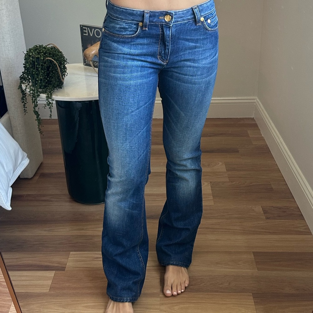 Roberto Cavalli Bootcut Low Rise Gold Button Jeans
